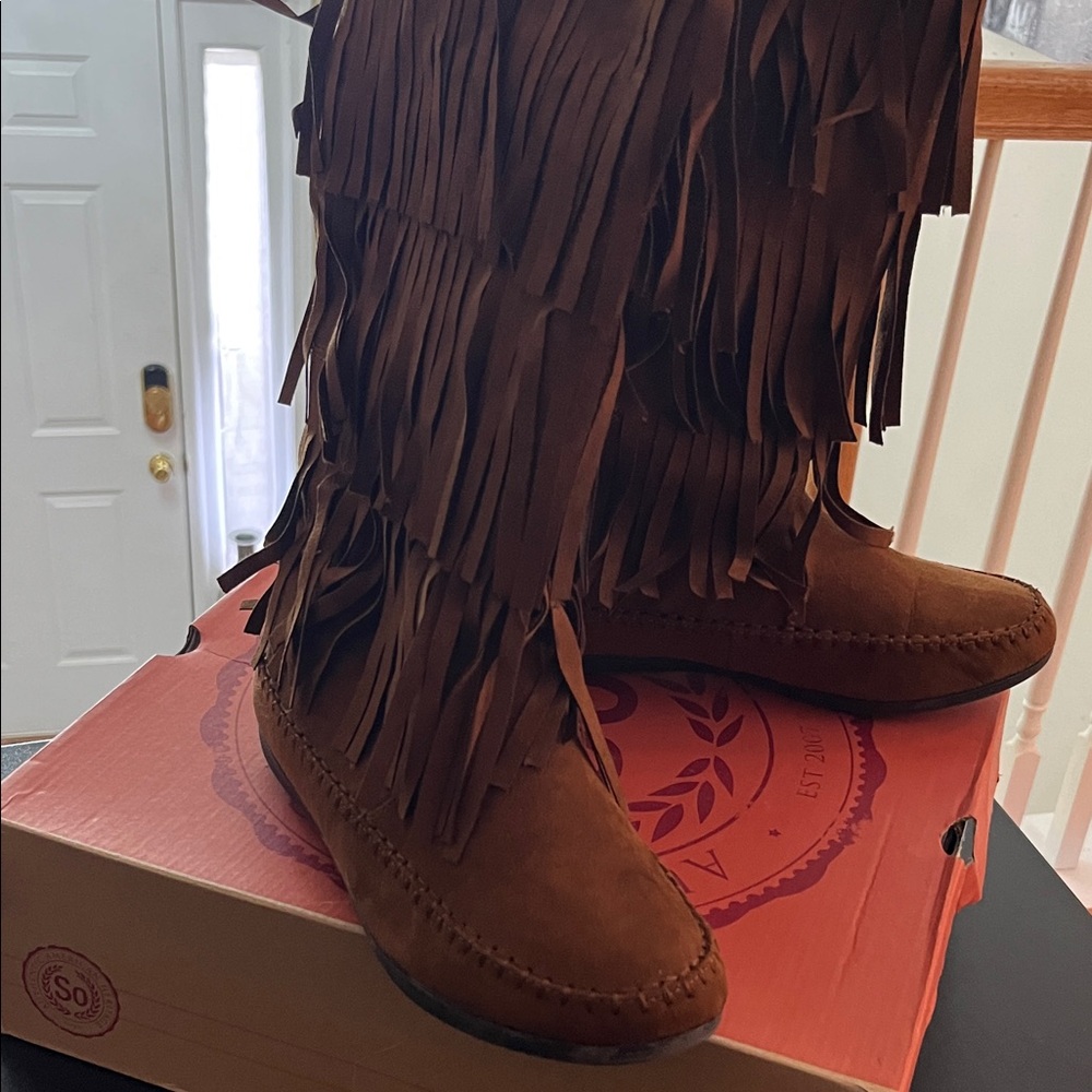 Authentic American Heritage Brown Suede Fringe Moccasins